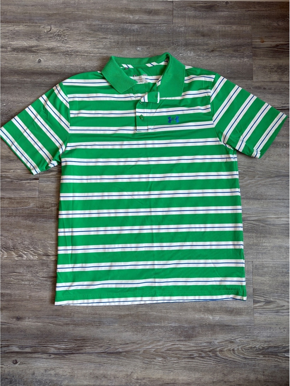 Under Armour Men's Loose Fit Green and White Striped HeatGear Polo Shirt Size LG